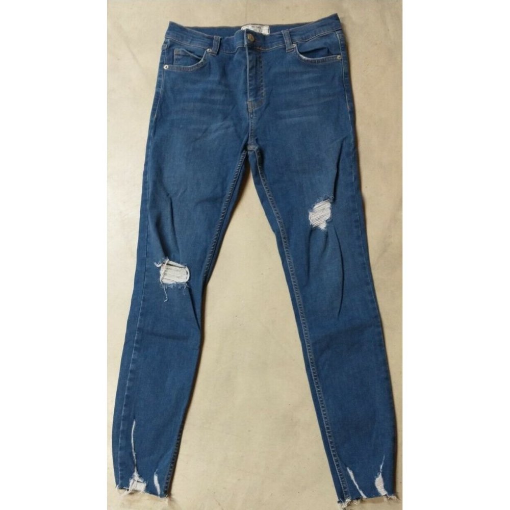 Free People Women's 27 Blue Jeans Distressed Zip Raw Hem 61855-16515125